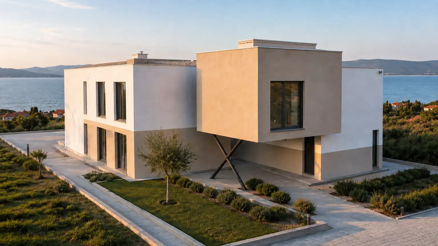 Ugljan — construction neuve avec 4 appartements, parking et vue sur la mer