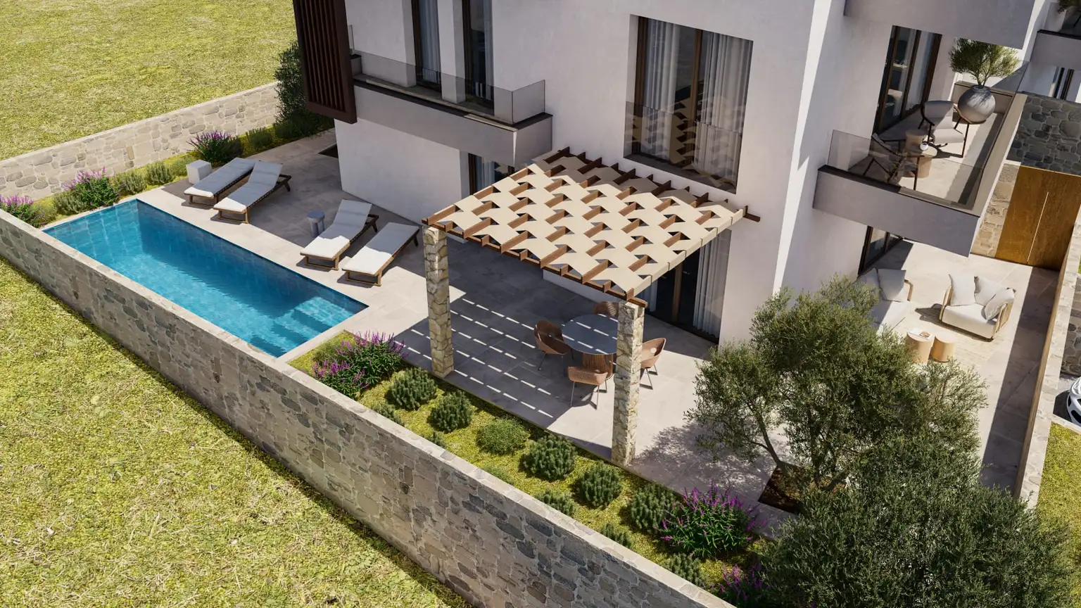 Trogir, Okrug Novi - Nowoczesna nowa zabudowa z widokiem na morze