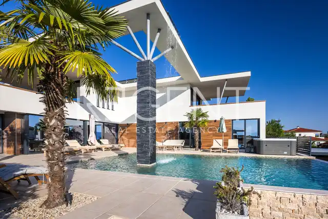 Krk, Linardići - Villa di lusso con vista mare, piscina a sfioro e sauna 350m2