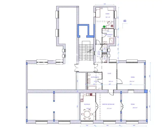 Stan 163 m², Palmotićeva — lift, potpuna obnova, 3 spavaće sobe