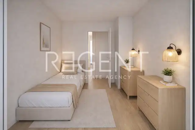 Makarska, Zelenka - appartement de deux pièces dans un immeuble neuf avec terrasse et jardin.