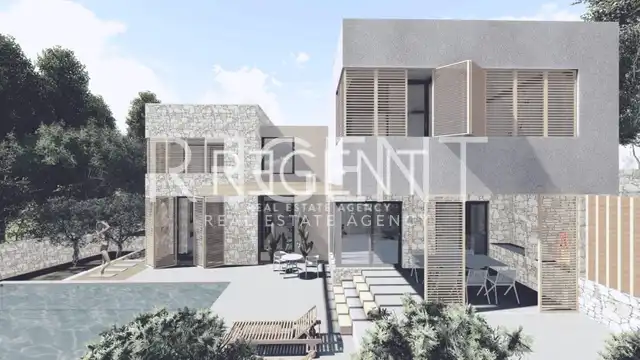 Brač, Splitska - Stavebný pozemok s projektom 1512 m2