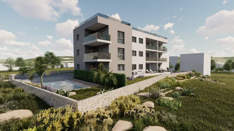 Trogir, Okrug Gornji – Dvojizbový byt s lóžou 63 m2 novostavba